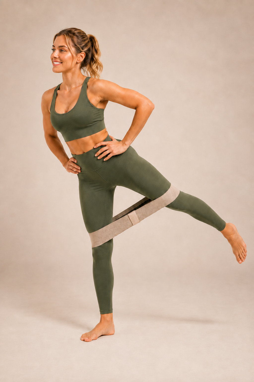 Woman with the Pilates Essential Kit on a neutral exercise mat